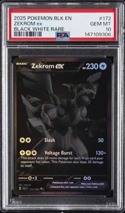 2025 POKEMON BLK EN-BLACK BOLT BLACK WHITE RARE #172 ZEKROM EX PSA 10 - Image 1