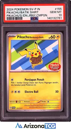 Pokemon 2024 Batik Pikachu 155/SV-P Indonesia Journey Indonesian GEM MINT PSA 10 - Image 1