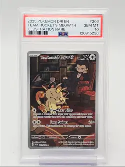 TEAM ROCKET'S MEOWTH 2025 POKEMON S & V ILLUSTRATION RARE GEM PSA 10 Q1048 - Image 1