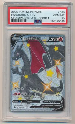 2020 POKEMON SWSH CHAMPIONS PATH SECRET FULL ART CHARIZARD V #079 PSA 10 GEM - Image 1