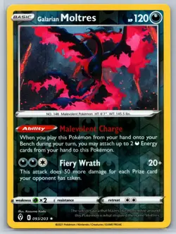 Galarian Moltres - Reverse Holo - Evolving Skies 093/203 Rare Pokemon Card NM - Image 1