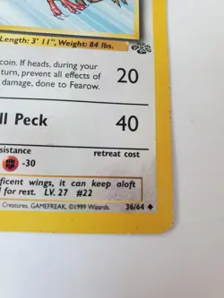 Fearow 36/64 1st Edition Jungle Set Pokemon Card WOTC Vintage Uncommon - Mp - Image 3