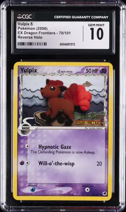 2006 POKEMON EX DRAGON FRONTIERS, REVERSE HOLO #70/101 VULPIX CGC 10 GEM MINT - Image 1