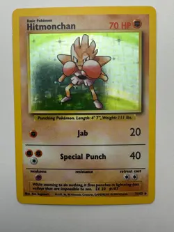 Hitmonchan 7/102 Holo Rare Base Set Unlimited Pokemon Near Mint - Image 1