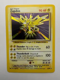 Zapdos 16/102 Holo Rare Base Set Unlimited Pokemon Near Mint - Image 1