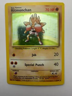Hitmonchan 7/102 Holo Holo Rare Base Set Unlimited Pokemon Near Mint - Image 1