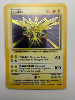 Zapdos 16/102 Holo Rare Base Set Unlimited Pokemon Near Mint - Image 1