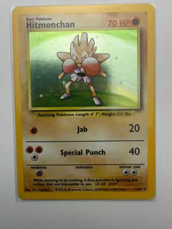 Hitmonchan 7/102 Holo Holo Rare Base Set Unlimited Pokemon Near Mint - Image 1