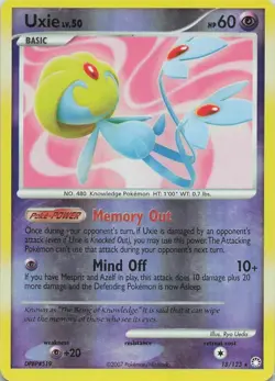Pokemon Card Uxie #18/123 – D&P - Mysterious Treasures – Rare – Reverse Holo - Image 1