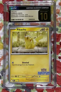Pokemon CGC Pristine 10 Pikachu Illustration Contest 2024 Promo Card #214 - Image 1