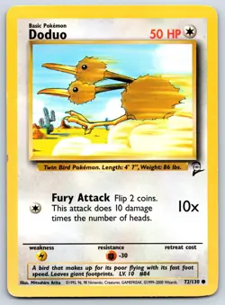 Doduo - Base Set 2 72/130 Vintage WotC Pokemon 151 Card MP - Image 1