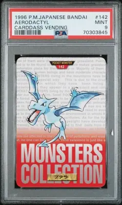 PSA 9 Aerodactyl Carddass Vending Bandai Japanese 1996 Pokemon Card #142 Red - Image 1