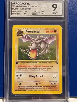 AERODACTYL Holo 1/62 1st Edition Fossil Pokemon Card 1999 tcg wotc OCE MINT 9 - Image 1