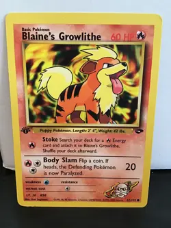 1st Edition Blaine’s Growlithe 62/132 Pokemon Gym Challenge Common - Image 1