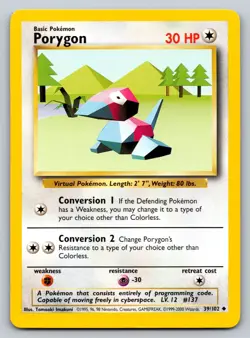 1999-2000 Porygon 39/102 Uncommon Pokemon Card Base Set Regular LP - Image 1