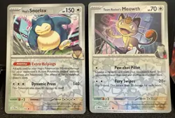 Pokemon TCG Hop’s Snorlax 117/159 + Team Rocket’s Meowth 149/182 NM Lot 2 Cards - Image 1