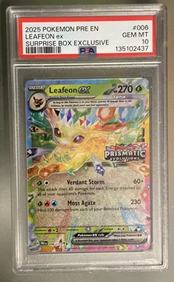 PSA 10 Leafeon ex 006 Stamped Prismatic Evolutions Surprise Box Pokemon Card - Image 1