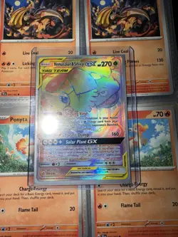 Pokemon Venusaur & Snivy GX Rainbow Rare TAG TEAM 249/236 Sm-Cosmic Eclipse Holo - Image 1