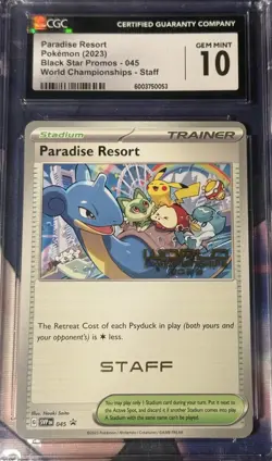 Paradise Resort STAFF Pokemon World Championship 2023 English Promo CGC 10 PSA - Image 1