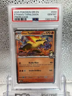 2025 POKEMON DRI EN-DESTINED RIVALS PRERELEASE #034 ETHAN'S TYPHLOSION PSA 10 - Image 2