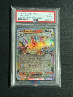 Pokemon Prismatic Evolutions Flareon ex 014/131 Surprise Box Stamped PSA 10 - Image 1