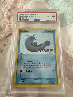 PSA 10 2005 Pokemon EX Deoxys Reverse Foil Stamp 54 Barboach POP 9 Nintendo - Image 1