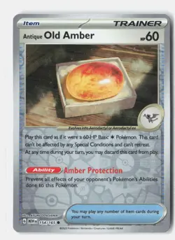 Antique Old Amber Reverse Holo 154/165 Common 151 Pokemon Near Mint - Image 1