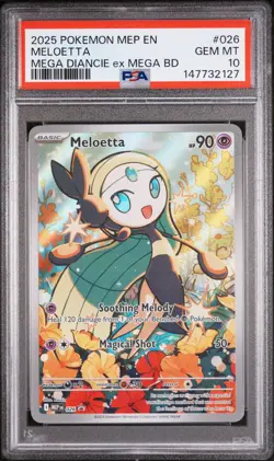 2025 POKEMON MEP EN-ME BLACK STAR PROMO #026 MELOETTA PSA 10 - Image 1