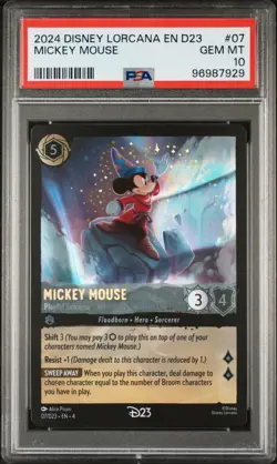2024 DISNEY LORCANA D23 MICKEY MOUSE PLAYFUL SORCERER 07 PROMO PSA 10 GEM #7929 - Image 1