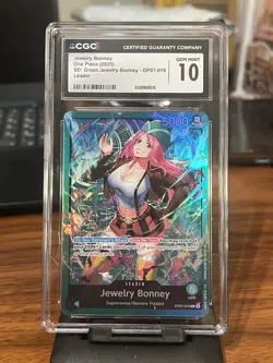 Bandai Jewelry Bonney Leader SD Green OP07-019 CGC 10 One Piece Card - Image 1