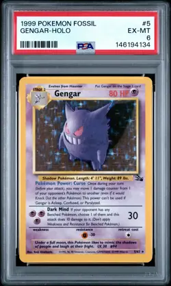 1999 Pokemon Fossil 5 Gengar PSA 6 Holo 146194134 - Image 1