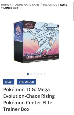 PRE-SALE Pokemon TCG Mega Evolution-Chaos Rising Elite Trainer Box, Booster Box - Image 1