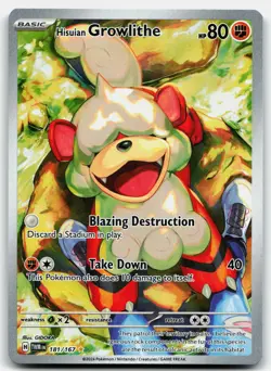 HISUIAN GROWLITHE 181/167 ILLUSTRATION RARE TWILIGHT MASQUERADE POKEMON LP - Image 1