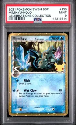 2021 POKEMON SWSH BLACK STAR PROMO CELEBRATIONS COLL #136 MIMIKYU-HOLO PSA 9 - Image 1