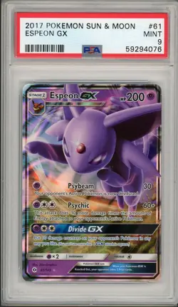2017 Pokemon Sun & Moon Base Set Espeon GX #61 PSA 9 - Image 1