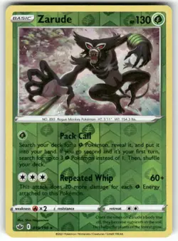 POKEMON ZARUDE 019/198 HOLO RARE CHILLING REIGN REVERSE HOLO NM - Image 1