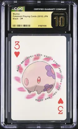 Munna 3 CGC 10 Pristine 2010 Poker Black Pokemon Playing Card Japanese - Image 1