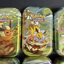 Pokemon Prismatic Evolutions Eeveelutions Mini Tin Full Set 8 Empty Coin Art - Image 3