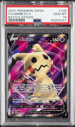 2021 POKEMON SWORD & SHIELD BATTLE STYLES #148 FULL ART/MIMIKYU V PSA 10 - Image 1