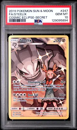 2019 POKEMON SUN & MOON COSMIC ECLIPSE SECRET #247 FULL ART/STEELIX PSA 10 - Image 1