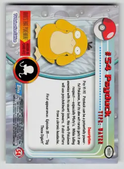Psyduck #54 Topps Trading Cards Series 1 Pokemon LP - Image 2