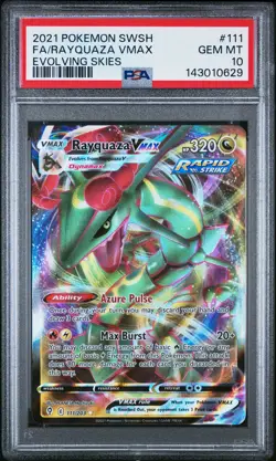 2021 Pokemon Rayquaza VMAX #111 Evolving Skies Full Art PSA 10 - Image 1