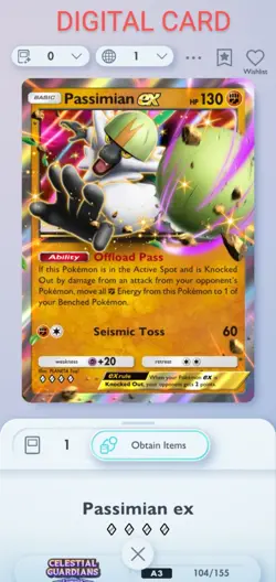 Pokemon Pocket Mobile Game Celestial Guardians Set Passimian EX ◇◇◇◇ Trade Card - Image 1