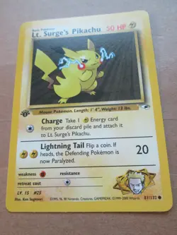 Lt. Surge's Pikachu - 81/132 - 1st Edition WOTC TCG—Gym Heroes Pokemon Card - Image 5
