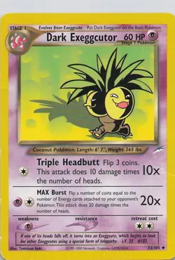 Pokemon TCG Dark Exeggutor Card 33/105 Neo Destiny 2002 - Image 1
