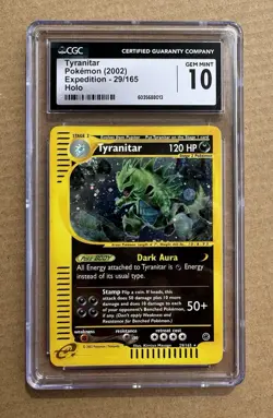 2002 POKEMON EXPEDITION, HOLO #29/165 TYRANITAR CGC 10 GEM MINT - Image 1