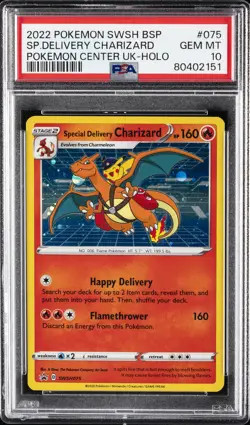 2022 POKEMON SWSH BLACK STAR PROMO #075 SPECIAL DELIVERY CHARIZARD-HOLO PSA 10 - Image 1