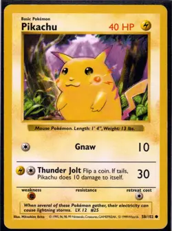 Pikachu 58/102 C Base Set Shadowless Pokemon Unlimited MP - Image 1