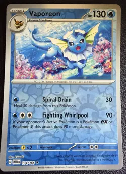 Pokemon Scarlet & Violet 151 Vaporeon 134/165 Reverse Holo NM - Image 1