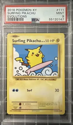 2016 Pokemon TCG XY Surfing Pikachu Evolutions #111/108 NM-MT PSA mint 9 - Image 1